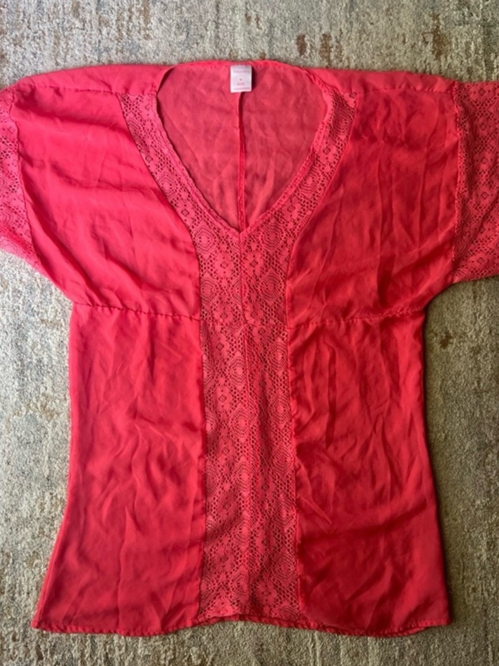 Women’s Coral Lace-Trim V-Neck Swim Cover-Up